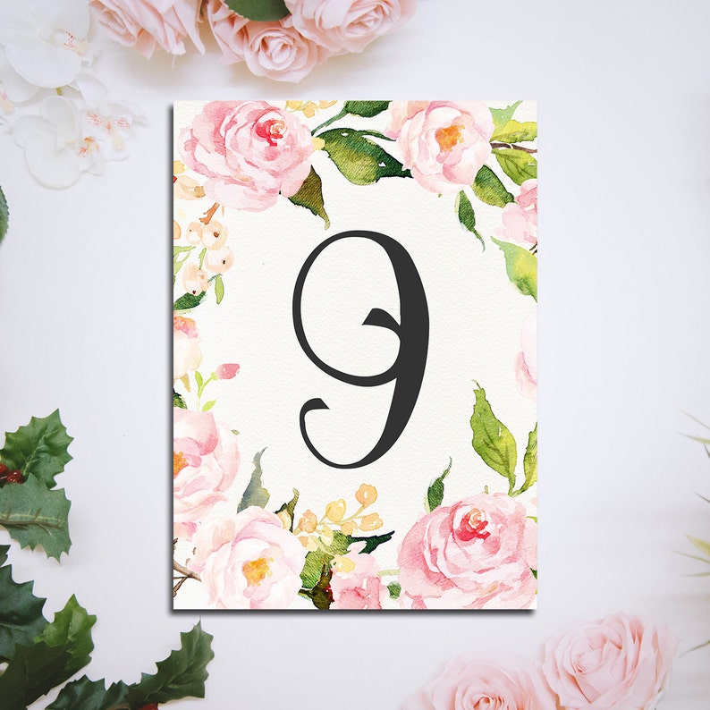 printable floral wedding table numbers 5x7 table numbers 1 40 etsy
