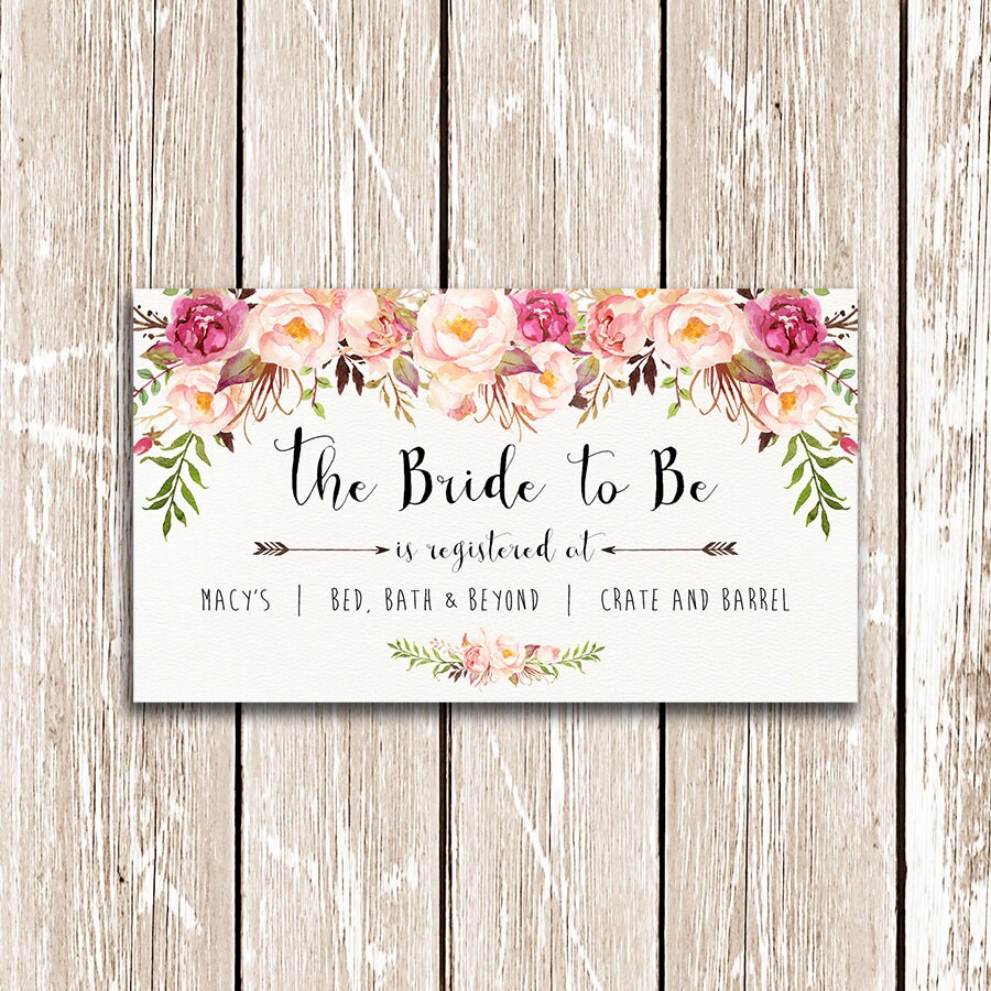 Bridal Shower Registry Card The Bride To Be Printable Etsy