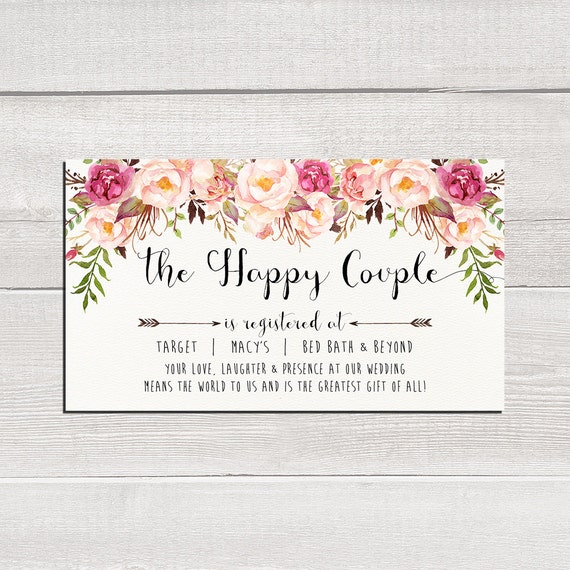 Wedding Registry Card The Happy Couple printable wedding