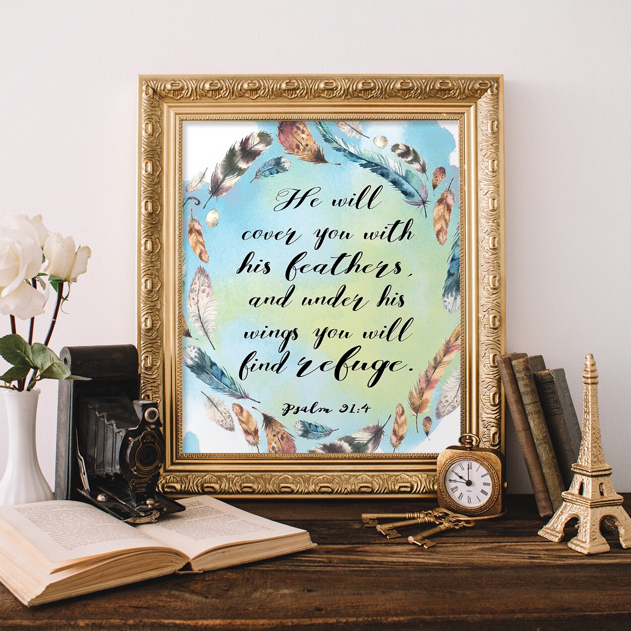 Psalm 91 4 printable Bible verse Scripture art He will cover | Etsy