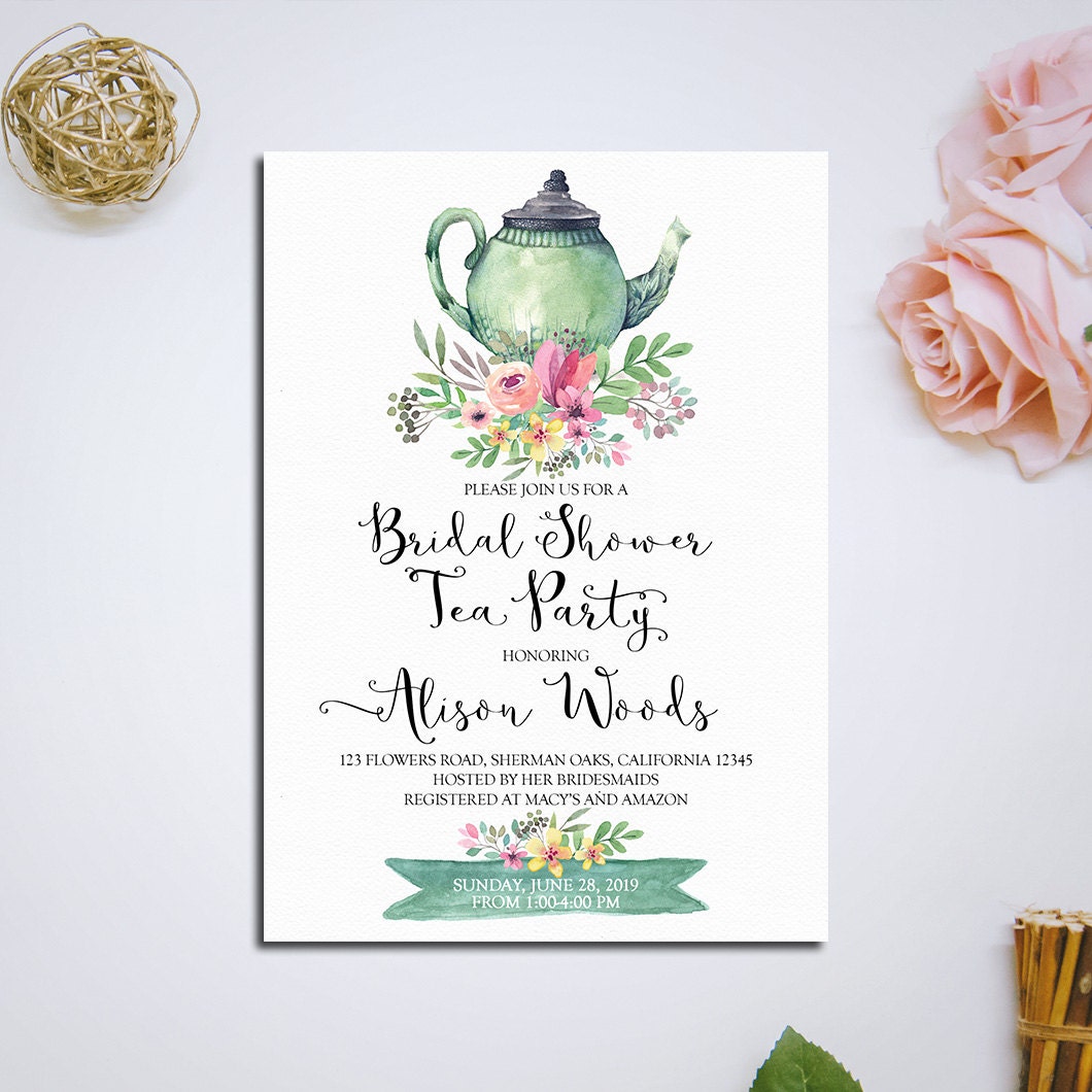 Bridal Shower Tea Party Invitation Printable Bridal Tea Party Etsy