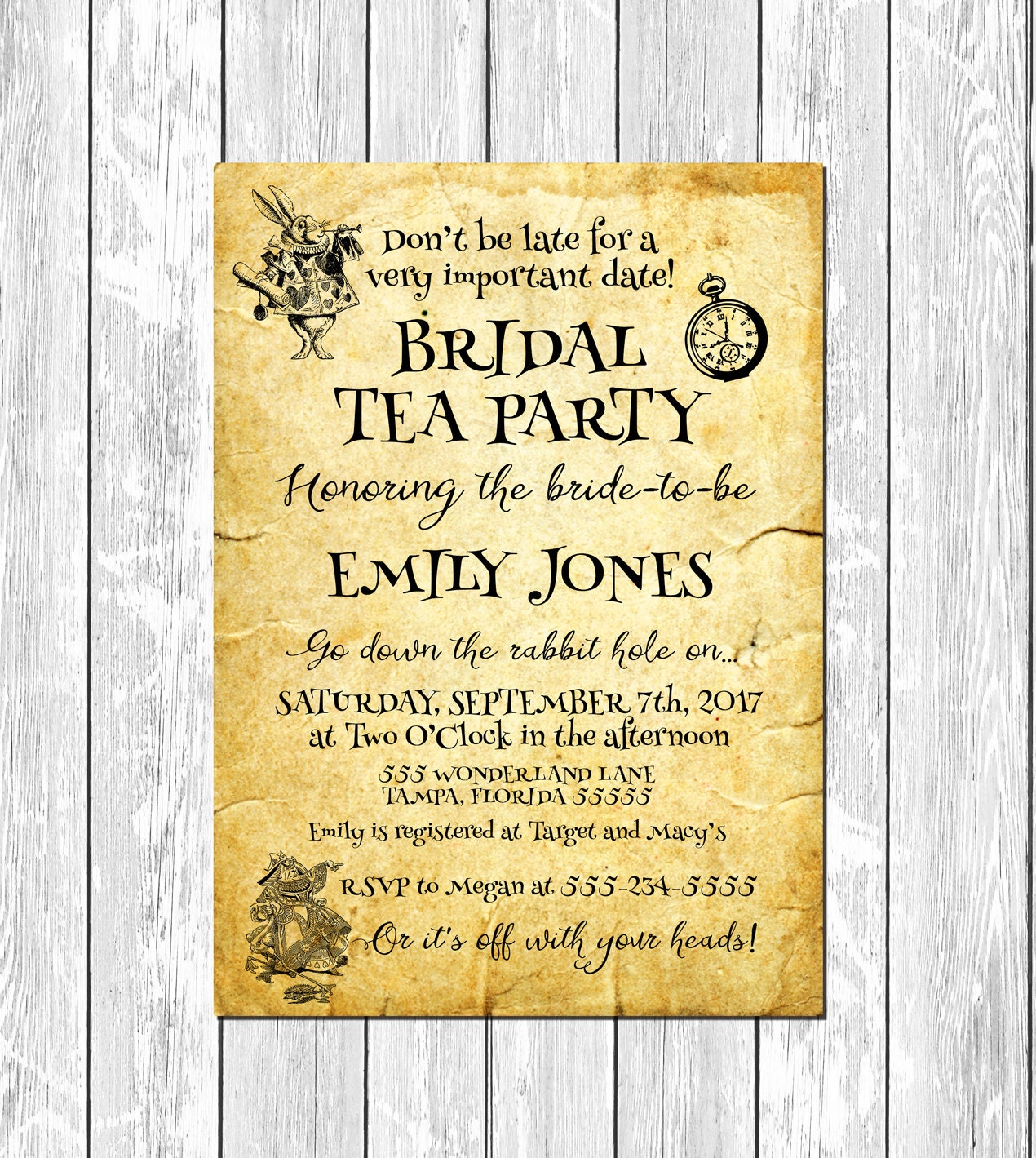 Alice in Wonderland Printable Invitation Alice Bridal Shower Etsy