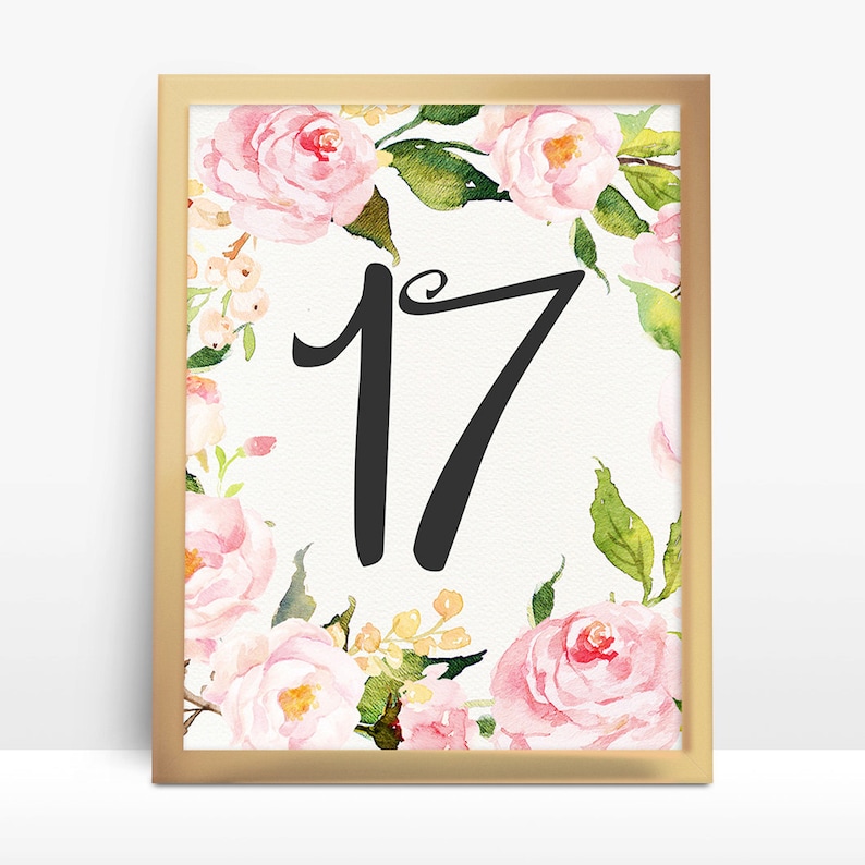 printable floral wedding table numbers 5x7 table numbers 1