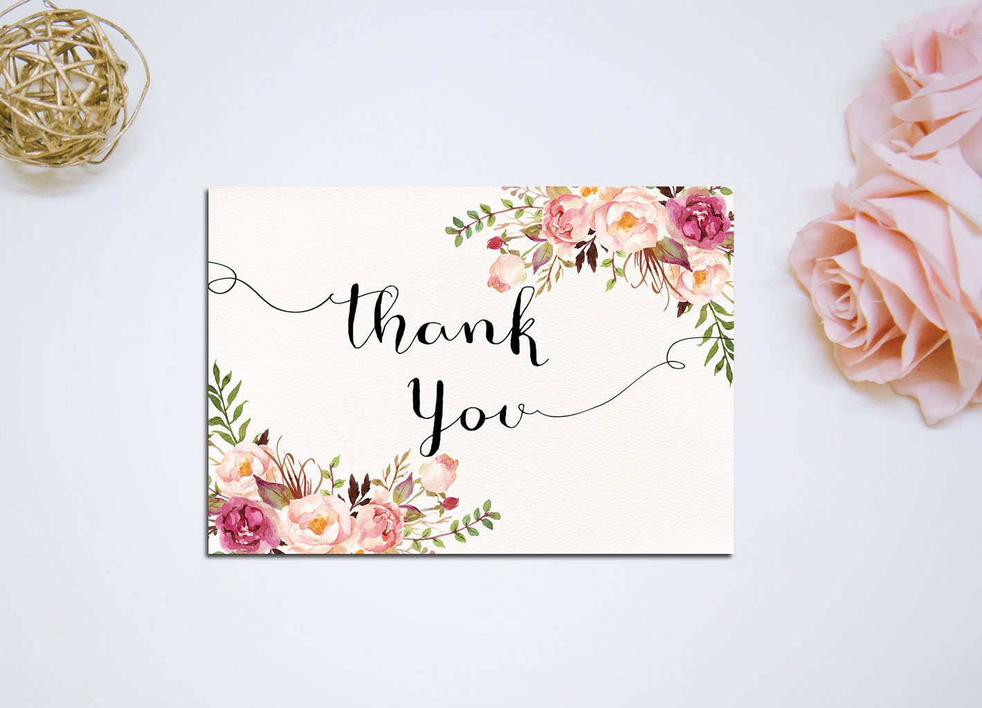 Printable Thank you Card Bridal Shower Digital Files Floral Etsy