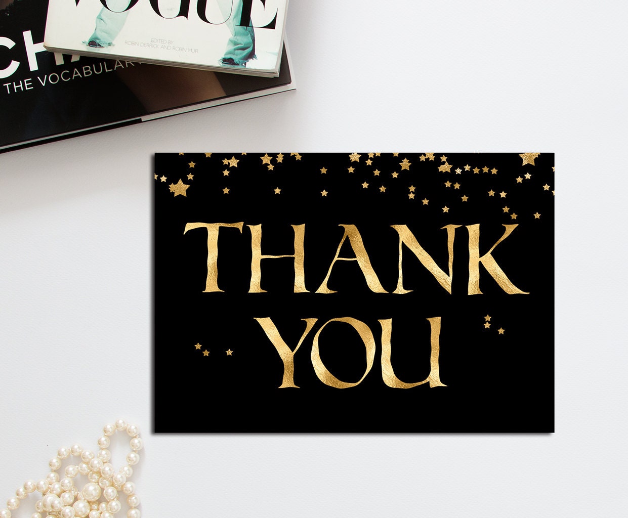 Printable Thank you Gold foil stars Card Gold and Black Thank Etsy
