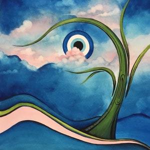 Evil Eye painting, Persian art, abstract watercolour painting, Persian Gift, New Year, evil eye tree art, abstract art, made in canada