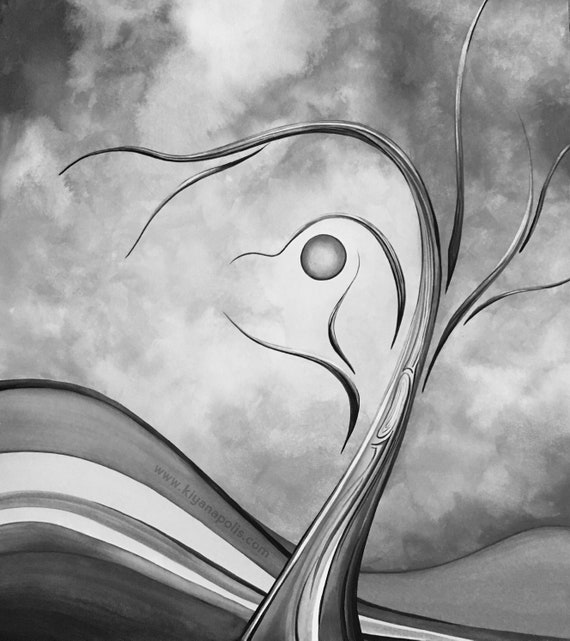 Albero Astratto Pittura Ad Albero Pittura In Bianco E Nero Etsy