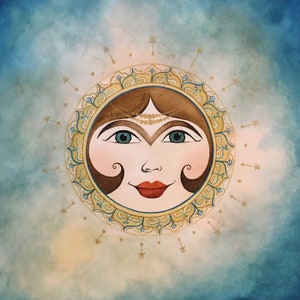 Sun Lady, Watercolor Painting, abstract sun painting, Khorshid Khanoom, Persian Art, Norouz, Persian Art, Norooz gift, made in Canada