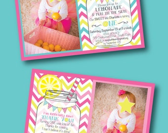 Little Girl Lemonade Birthday Invitation/Thank You Note