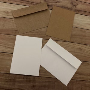 Blank Flat Cards and Envelopes - White or Kraft Small Flat Cards & Envelopes - 2.5 x 3.5 - Set of 10, Gift Cards, Thank You, Lunch Box Notes