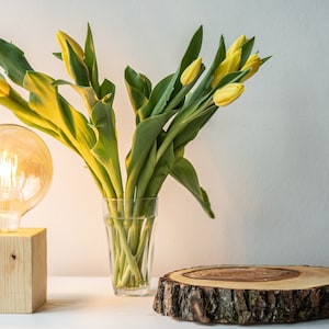 Simple, minimalistic handmade wood cube lamp