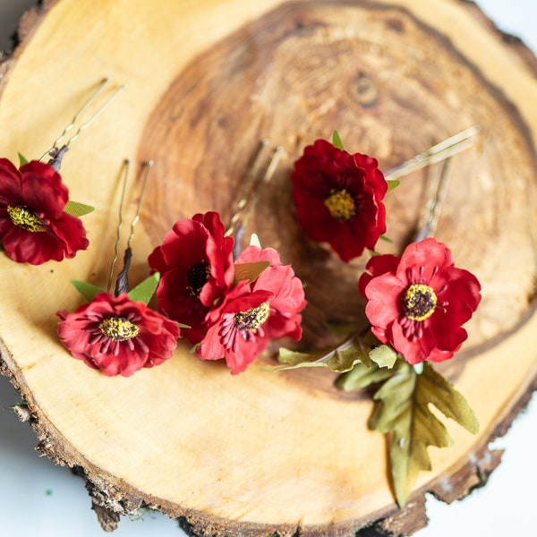 horquillas de pelo de amapola roja