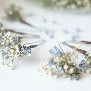 real dried baby breath forget me not hair pins and buttonier