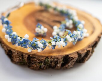 tiny blue flowers forget me not head crown hair pins