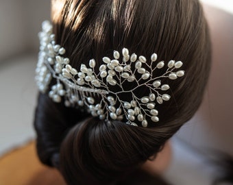 Peigne à cheveux en fil flexible avec perles, accessoire de cheveux de mariée bohème vin