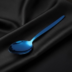 Chef Kunz Spoon Shiny Blue – 9 inches Professional 18/10 Stainless Steel Culinary Plating Spoon for Chefs - Precise Drizzling & Saucing