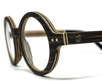 VINTAGE EYE GLASSES, Round Wood Glasses, Eye Wear Clear Circle Reading Glasses, Retro Sandalwood Unisex Optical Round Glasses