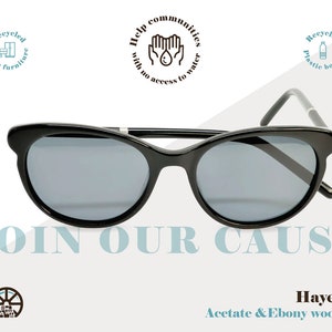 Black Cateye Sunglasses, Womens Black Vintage Sunglasses made from Recycled Acetate
