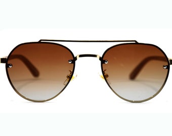 Wood Aviator Sunglasses, Brown Wood and Gold Steel Polarized Sunglasses, Unisex Sunglasses