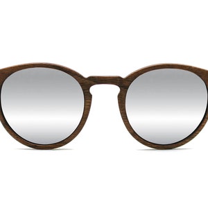 The Albany - Round Wood Sunglasses with Polarized Lenses, Handcrafted Brown Walnut Wood Sunglasses