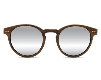 The Albany - Round Wood Sunglasses with Polarized Lenses, Handcrafted Brown Walnut Wood Sunglasses