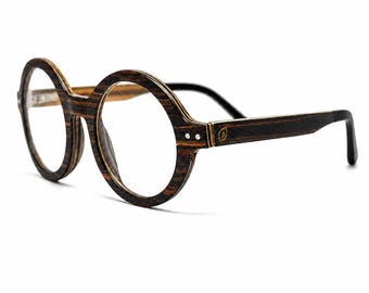 Small Round Wood Eyeglasses | Black Sandalwood Rx Frames | Unisex Prescription Ready Optical Glasses | Irving