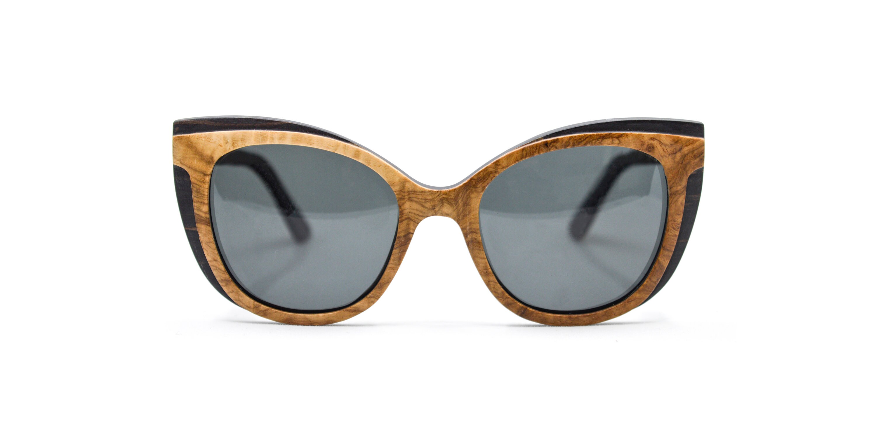 Gafas de sol de madera bicolor, gafas de sol retro Cateye, madera de burl  beige y roble oscuro -  España