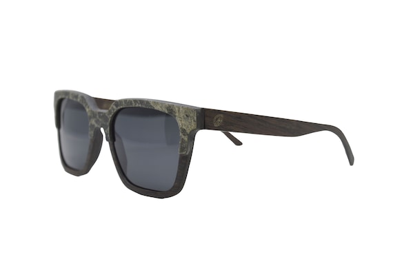 Square Stone Sunglasses: Ebony Wood Frame, Polarized Lenses 