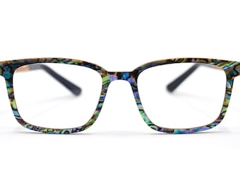 Abalone Square Eyeglasses | Seashell Wooden Prescription Frames | Sustainable Unisex Optical Glasses | McKenzie