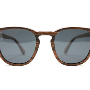 Handcrafted Wood Square Sunglasses with Stone Detail, Polarized Lenses Square Stone Sunglasses: Ebony Wood Frame, Polarized Lenses  main image 3