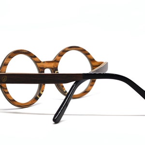 Vintage Round Wood Eyeglasses, Black-Brown Retro Unisex Optical Frames image 4