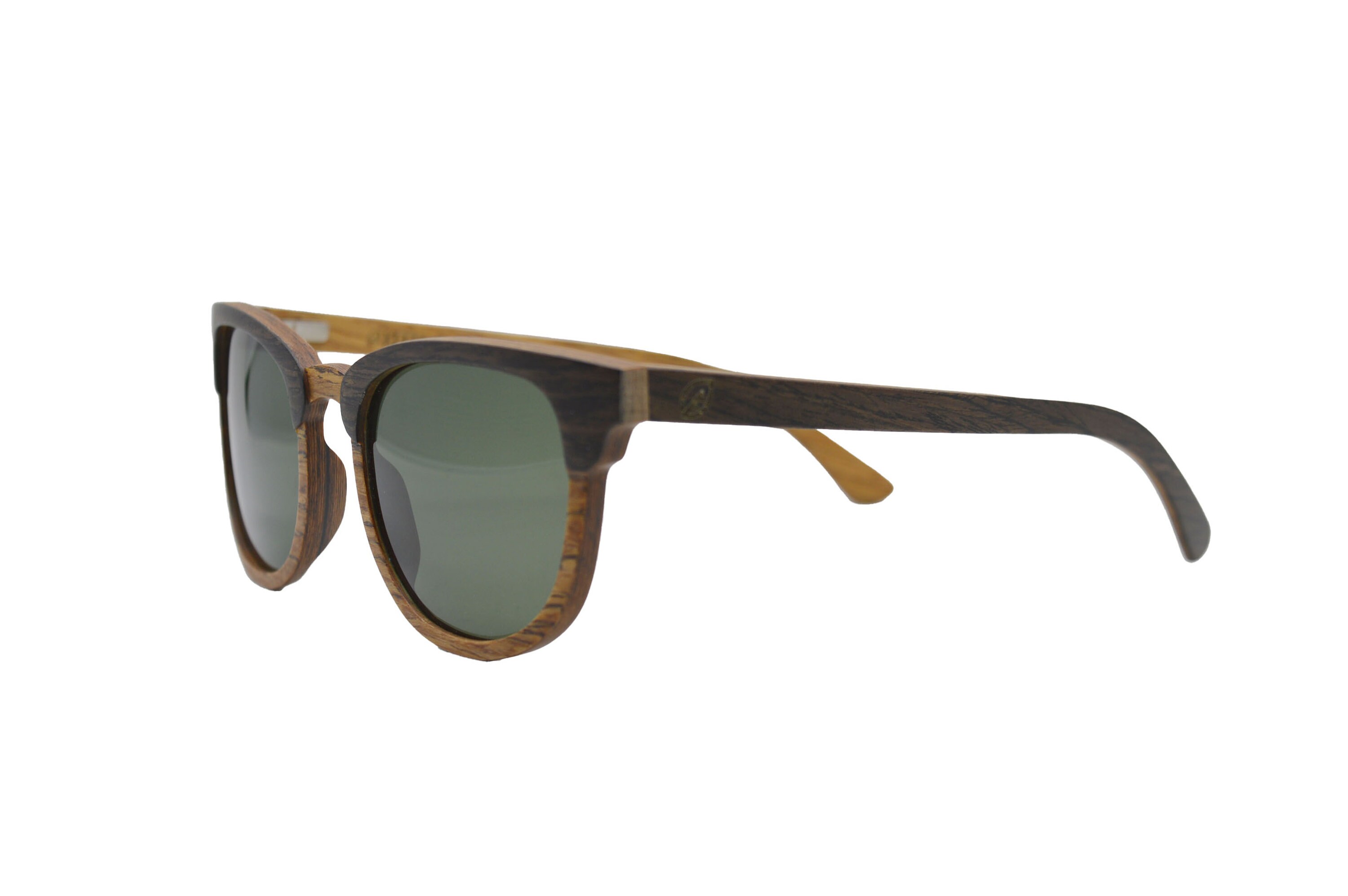 Two-tone Ebony and Walnut Wood Sunglasses With Olive Green  display picture 1