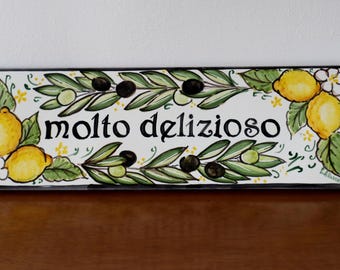 italian pottery Olive Branch House Number, Personalized Name Ceramic Tiles, Family welcome plaque, adress tiles, with olive, olives