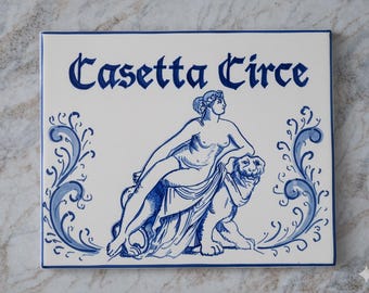 italian ceramic address tile, personalized sign civic number, home plate, ceramics names tiles, customizable gift for home