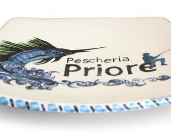 Handmade Italian Ceramic Catchall Tray, Mid-Century Style Coin Dish, Pocket Change Holder for Him or Her.