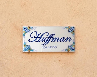 italian ceramic House number, signs for home, personalized tile, ceramic house sign, hand painted tile, house name sign, adress plaque,