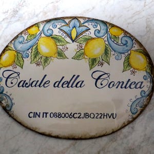 piastrella personalizzata ceramica italiana, limone limoni stile Amalfi Positano Sorrento Caltagirone. Targhe porta con nome numero civico