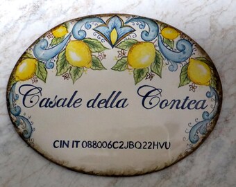 Custom italian ceramic name sign, lemons welcome signs for home. Ceramics address plaque, lemon kitchen sign. Personalized garden plaque