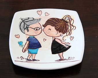 Italian Ceramic Trinket Dish | Personalized Handmade Change Tray | Custom Engraved Catchall Bowl | Unique Gift Idea