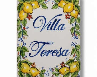 personalized tile italian ceramic lemon lemons Amalfi Coast style. House number name plates.