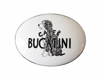 personalized italian ceramic sign white and black with dog, custom Italy tile hand made hand painted, address plaque painted by hand