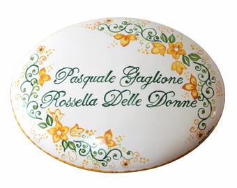Hand-Painted Italian Ceramic Wall Plaque | Large Oval Maiolica Tile for Rustic Home Decor.