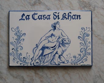 italian ceramic address tile, personalized sign civic number, home plate, ceramics names tiles, customizable gift for home