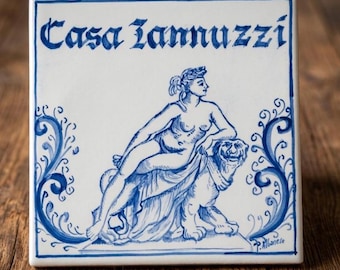 italian ceramic address tile, personalized sign civic number, home plate, ceramics names tiles, customizable gift for home