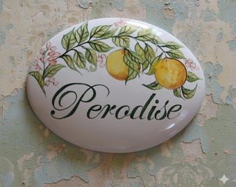 Italian pottery custom sign with family name to hang. Personalized gift for wedding, birthday, inaguration. Tile hand painted kitchen decor