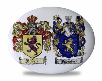 Custom gift: Family Crest on Ceramic Italian Tile, coat of arms personalized, wall decor hand made hand painted in Italy
