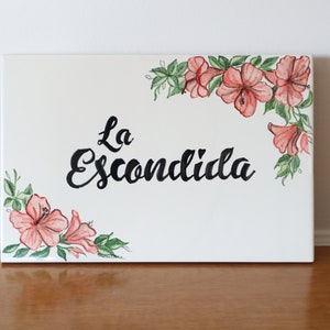 Italiaanse keramische beschilderde tegel met tropische bloemen, handgeschilderd appartementplaquette, gepersonaliseerd, kunstvakmanschap Italië