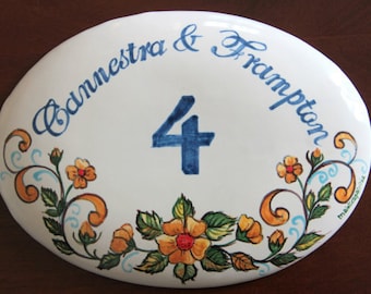 Custom ceramic tile, italian pottery sign. Welcome home signs, mexican talavera. Rustic country decor, Hand written hand made in Italy.