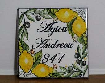 custom house italian lemons signs, Italy ceramic personalized kitchen sign. Wall decor with lemon, address plaque, customizable name tile