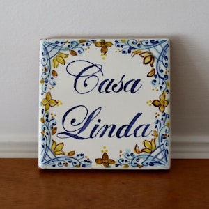 azulejo italiano azul artesanal, azulejos personalizados para a casa com endereço e número da casa, presente personalizado